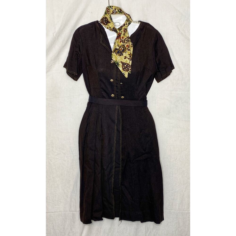 Dyanne Jrs Secretary Dress Black with Original Scarf Accent Belt Vintage 1960s
